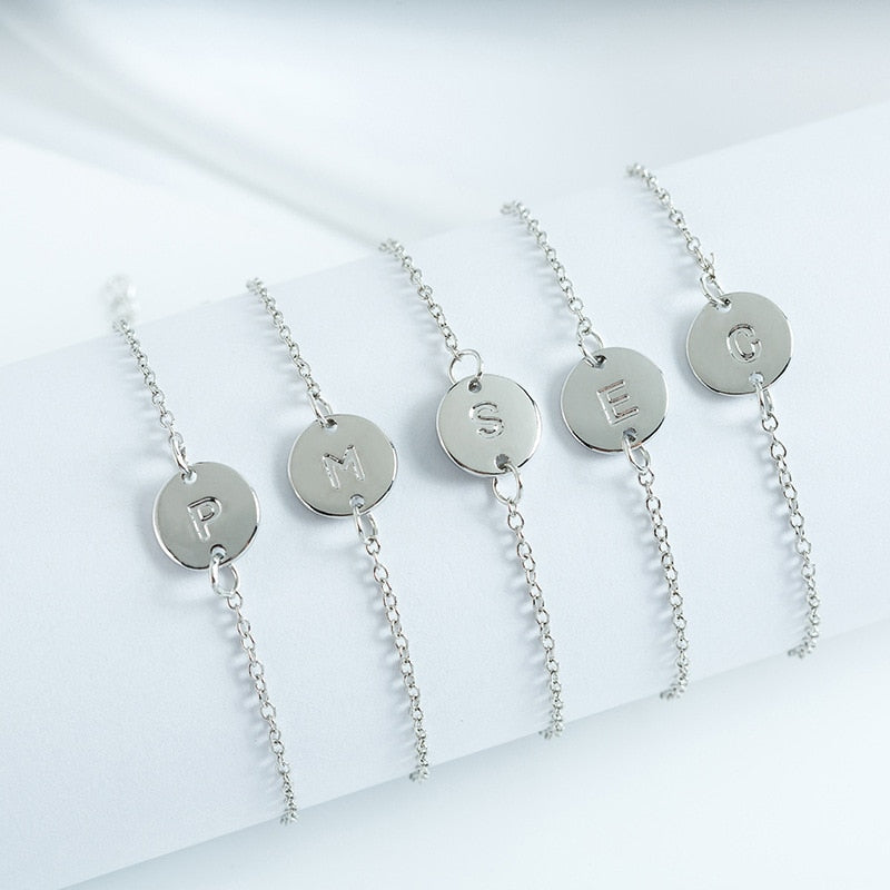 A to T 26 Letters Fashion Rose Gold/Silver Alloy Letter Bracelet Snake Chain Charm Bracelet homme femme Personality jewellery