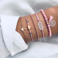 DIEZI 12 Style Bohemian Handmade Heart Tassel Shell Bracelet Sets Women 2019 New Rope Chain Bracelets Jewelry Christmas Gift