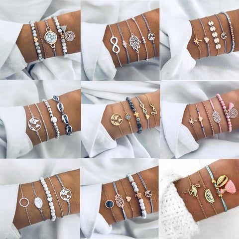 DIEZI 12 Style Bohemian Handmade Heart Tassel Shell Bracelet Sets Women 2019 New Rope Chain Bracelets Jewelry Christmas Gift