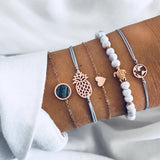 DIEZI 12 Style Bohemian Handmade Heart Tassel Shell Bracelet Sets Women 2019 New Rope Chain Bracelets Jewelry Christmas Gift